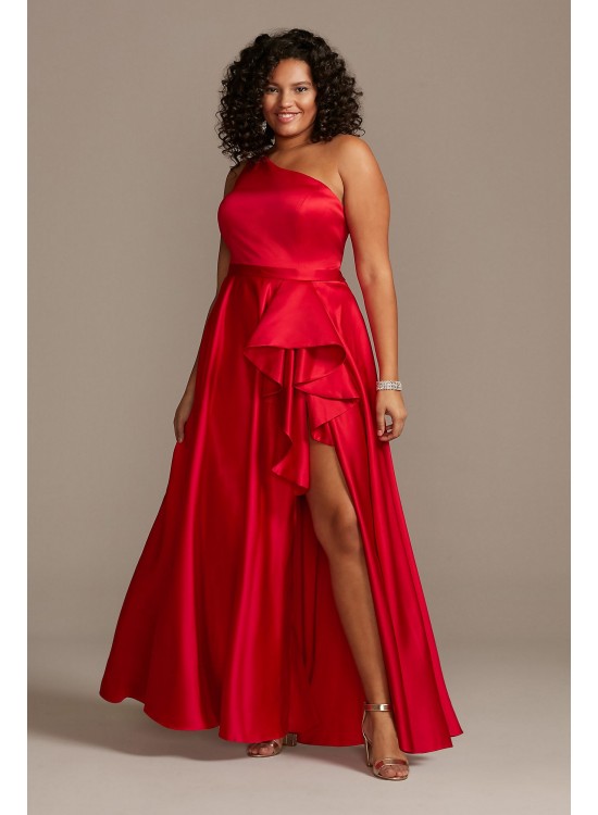 One Shoulder Asymmetric Plus Size Cascade Gown  WBM1870W