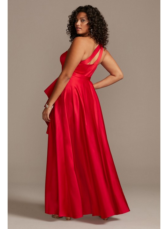 One Shoulder Asymmetric Plus Size Cascade Gown  WBM1870W