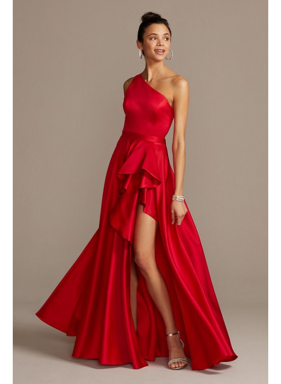 One Shoulder Asymmetric Satin Cascade Gown  WBM1870