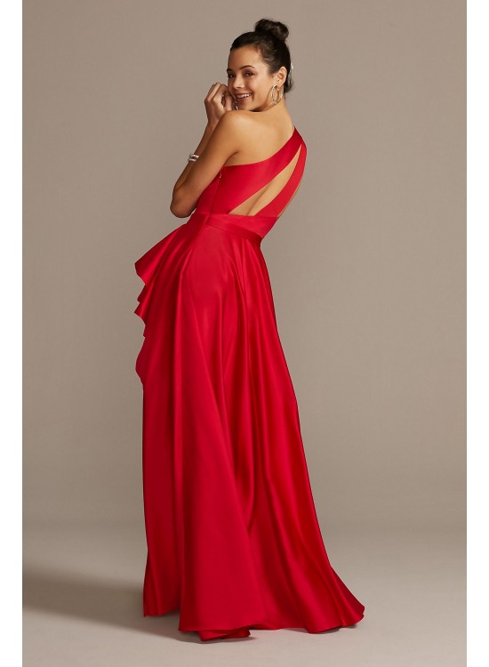 One Shoulder Asymmetric Satin Cascade Gown  WBM1870