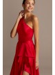 One Shoulder Asymmetric Satin Cascade Gown  WBM1870