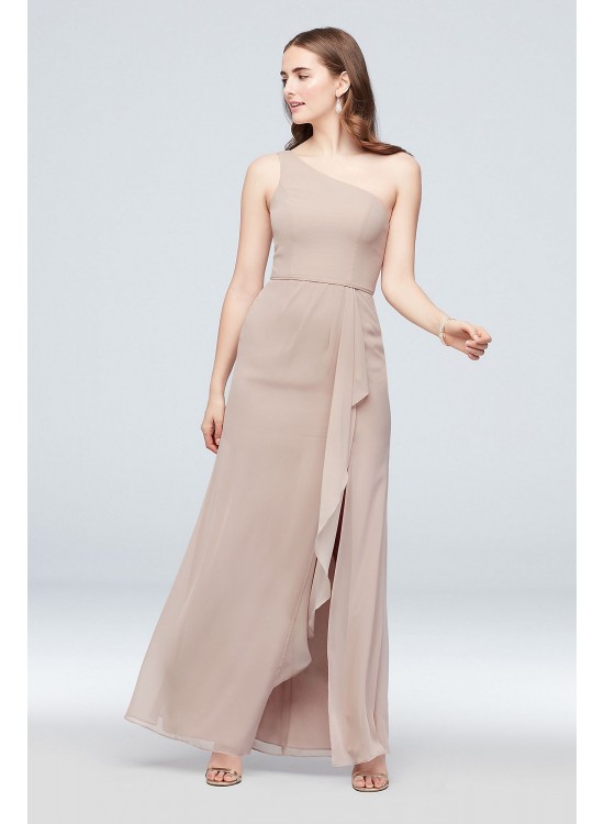 One-Shoulder Chiffon Bridesmaid Dress with Cascade  F20011