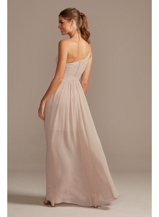 One-Shoulder Chiffon Overskirt Bridesmaid Dress  F20078