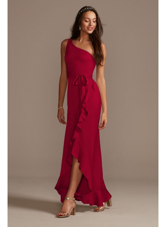 One Shoulder Crepe Satin Ruffle Bridesmaid Dress  F20207