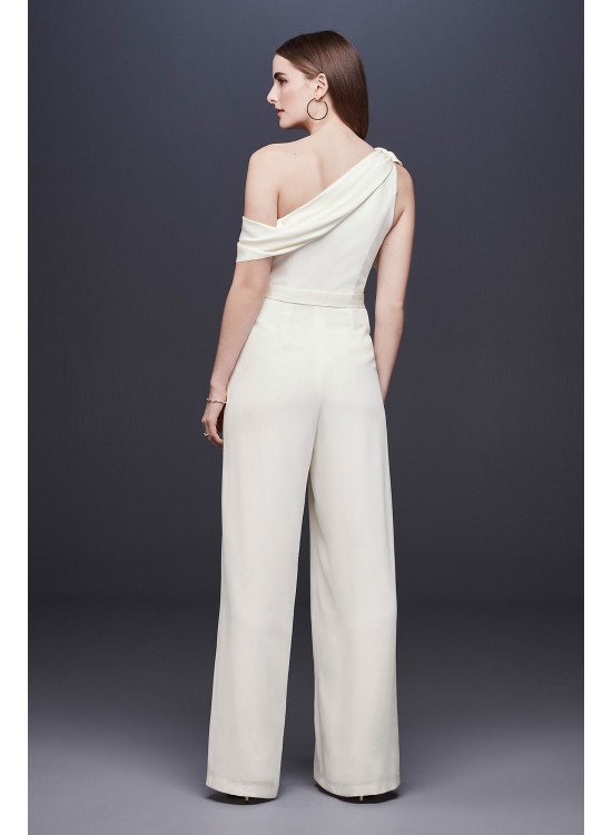 One-Shoulder Crepe Wedding Jumpsuit with Bow DB Studio DS870059