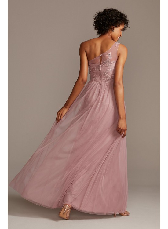 One-Shoulder Embroidered Soft Net Bridesmaid Dress  F20121