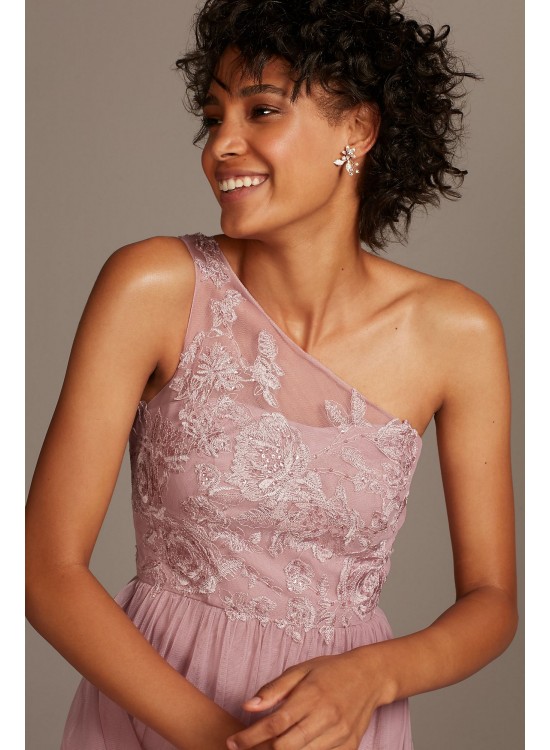 One-Shoulder Embroidered Soft Net Bridesmaid Dress  F20121