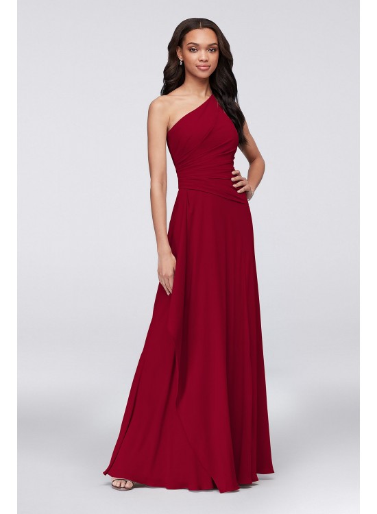 One-Shoulder Georgette Cascade Bridesmaid Dress  F19832