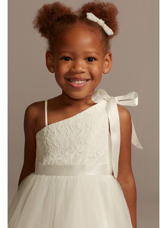 One Shoulder Lace and Tulle Flower Girl Dress  OP270