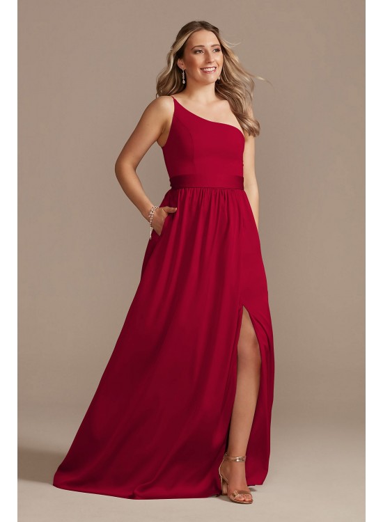 One-Shoulder Long Crepe Charmeuse Bridesmaid Dress F20381