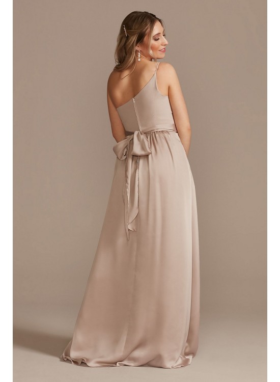 One-Shoulder Long Crepe Charmeuse Bridesmaid Dress F20381