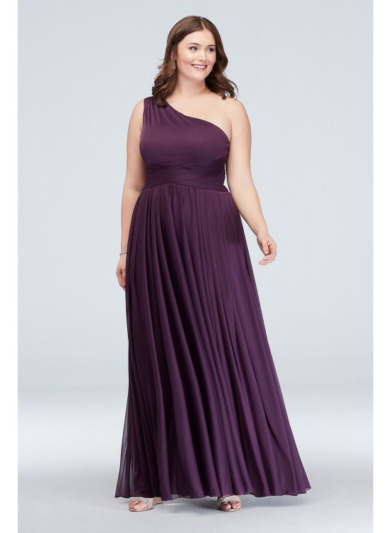 One-Shoulder Mesh Bridesmaid Dress with Full Skirt  F19932