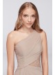 One-Shoulder Mesh Bridesmaid Dress with Lace Inset  F19419