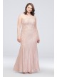 One-Shoulder Plus Size Glitter Lace Mermaid Gown Morgan and Co 21830W