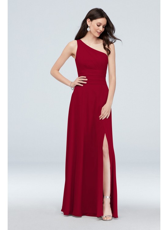 One-Shoulder Ruched Waist Chiffon Bridesmaid Dress  F20043