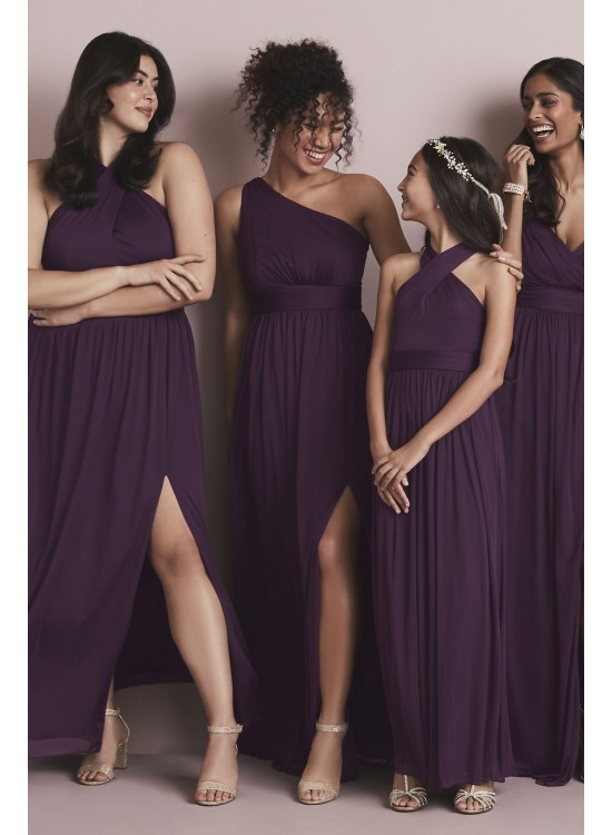 One Shoulder Ruched Waist Mesh Bridesmaid Dress  F20054