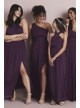 One Shoulder Ruched Waist Mesh Bridesmaid Dress  F20054