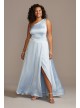 One Shoulder Satin Plus Size Gown with Front Slit Speechless W44552QA40