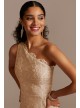 One Shoulder Scalloped Edge Lace Gown with Slit Teeze Me L577895