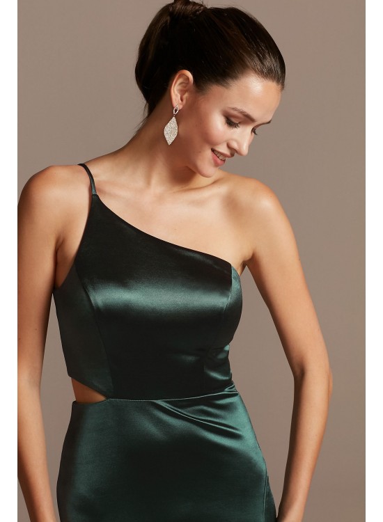 One-Shoulder Spaghetti Strap Cutout Satin Gown Jump 11474D