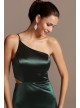 One-Shoulder Spaghetti Strap Cutout Satin Gown Jump 11474D