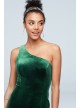 One-Shoulder Stretch Velvet Dress with Skirt Slit  WBM1743V2