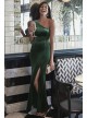 One-Shoulder Stretch Velvet Dress with Skirt Slit  WBM1743V2