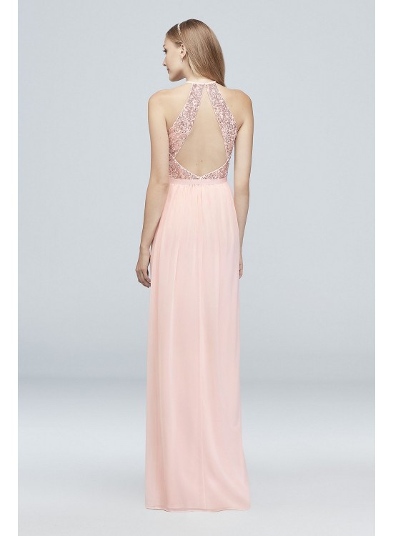 Open-Back Sequin and Mesh Bridesmaid Dress  F19608S