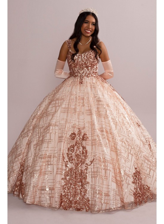 Patterned Sequin Quince Ball Gown with Bolero Fifteen Roses FR2113