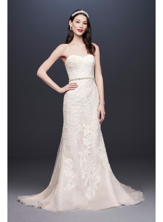 Pearl-Detailed Lace Mermaid Wedding Dress  CWG815