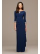 Petite A-Line Cascade Dress with Beaded Sleeves Alex Evenings 2351416