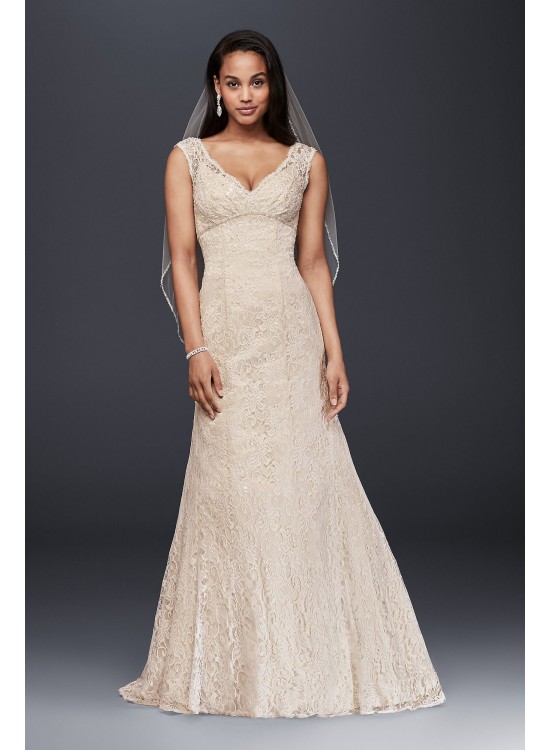 Petite Beaded Lace Wedding Dress with Cap Sleeves  Collection 7T9612