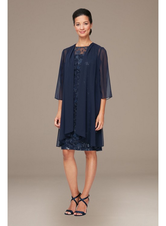 Petite Embroidered Sheath Dress and Chiffon Jacket Alex Evenings 82171013