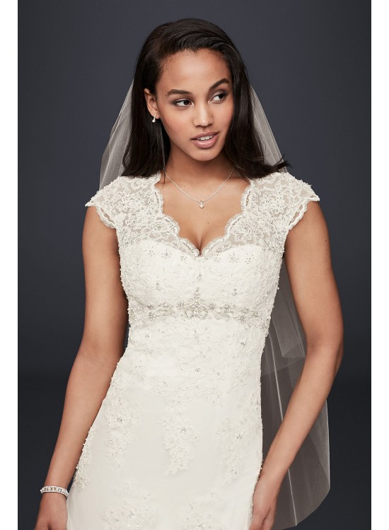 Petite Lace Satin Wedding Dress with Cap Sleeves  Collection 7T3299