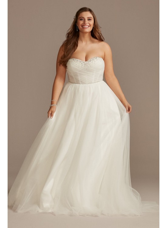 Pleated Bodice Tulle Tall Plus Size Wedding Dress DB Studio 4XL9WG4039