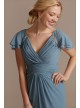 Pleated Flutter Sleeve Chiffon Dress with Crystals  D40NY009