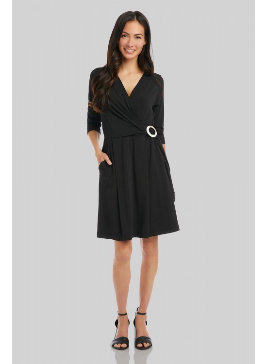 Pleated Jersey Knit Surplice Dress with Buckle Karen Kane 1L46135