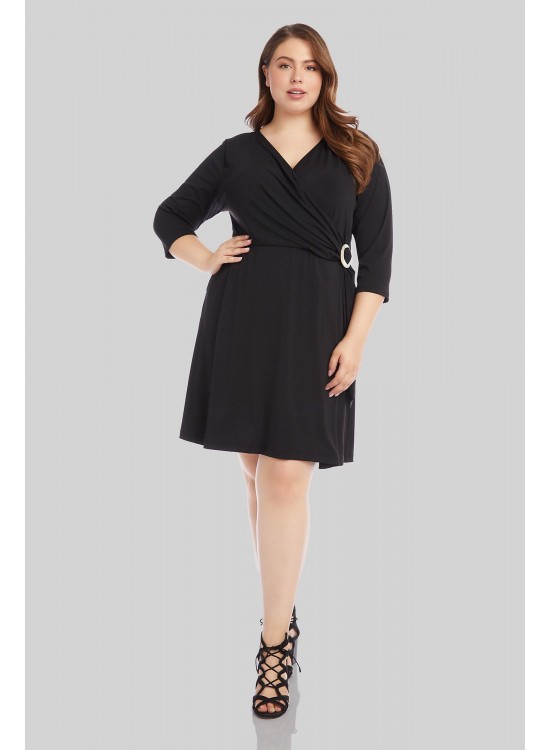 Pleated Plus Size Knit Surplice Dress with Buckle Karen Kane 1L46135W