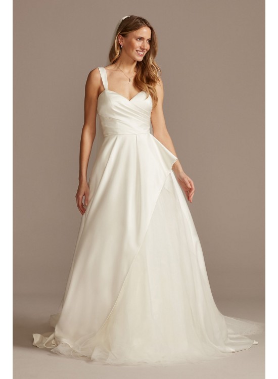 Pleated Satin Asymmetric Tulle Hem Wedding Dress  WG4006