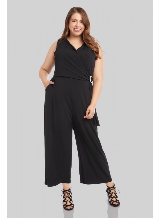 Pleated Surplice Plus Size Jumpsuit with Buckle Karen Kane 1L46134W