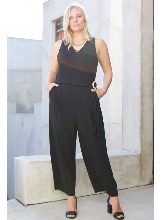 Pleated Surplice Plus Size Jumpsuit with Buckle Karen Kane 1L46134W