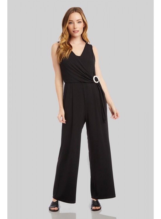 Pleated Surplice Sleeveless Jumpsuit with Buckle Karen Kane 1L46134