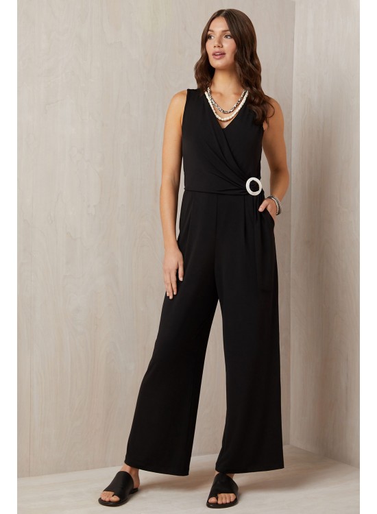 Pleated Surplice Sleeveless Jumpsuit with Buckle Karen Kane 1L46134