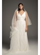 Pleated Tulle Flutter-Back Plus Size Wedding Dress  8VW351448