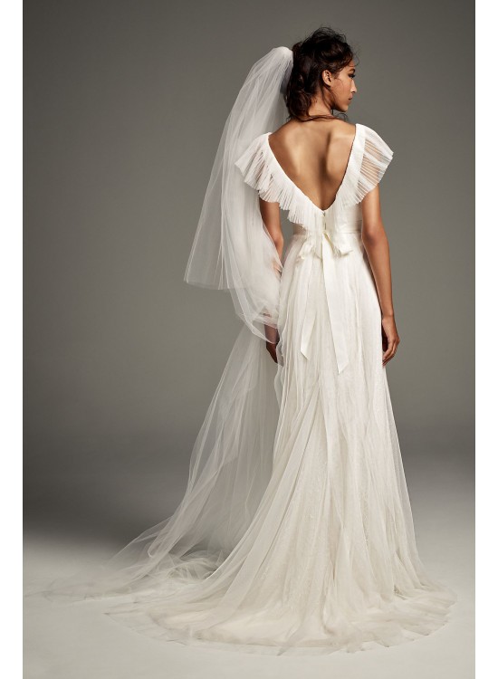 Pleated Tulle Flutter-Back Sheath Wedding Dress  VW351448