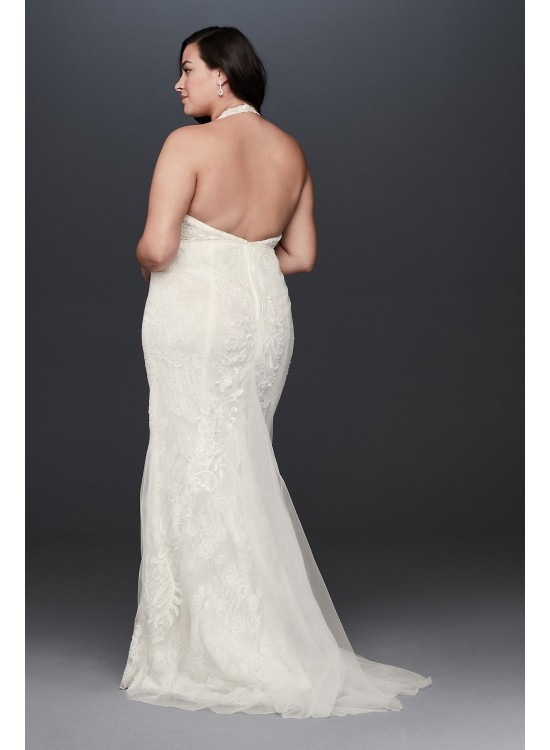 Plunge Neckline Halter Plus Size Wedding Dress  9SWG825