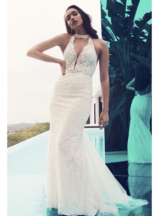 Plunge Neckline Lace Halter Wedding Dress  SWG825