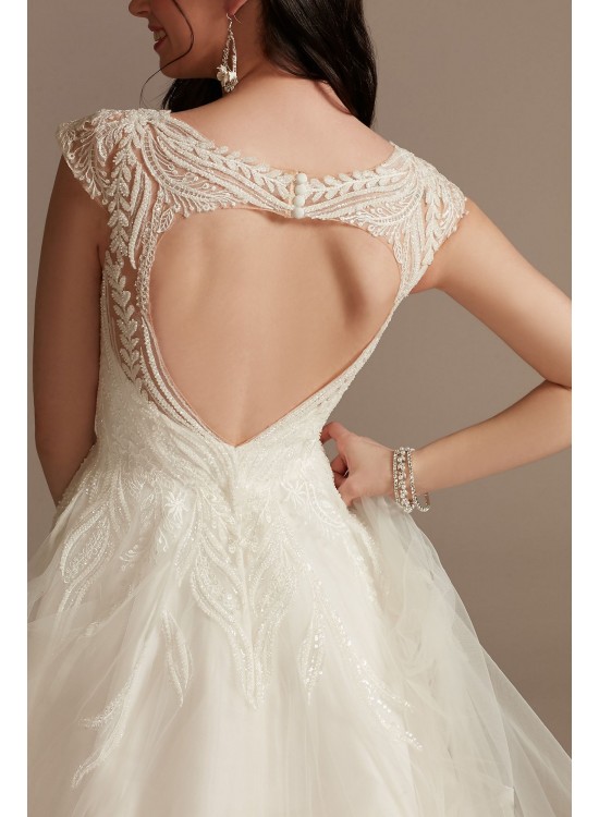 Plunging Cap Sleeve Open Back Petite Wedding Dress  7CWG901