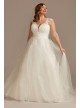 Plunging Cap Sleeve Plus Size Tulle Wedding Dress  8CWG901