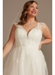 Plunging Cap Sleeve Plus Size Tulle Wedding Dress  8CWG901